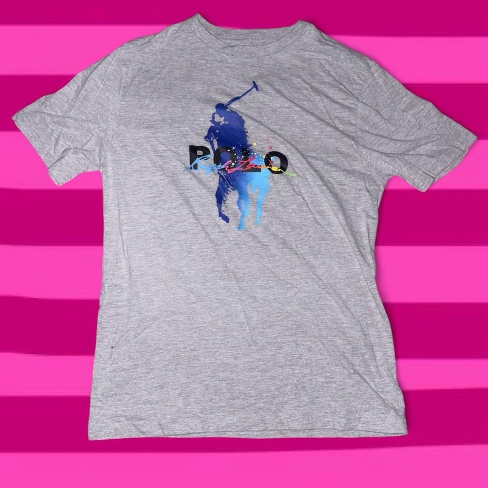 Polo by Ralph Lauren Kids Gray Tee with Vibrant Blue Logo